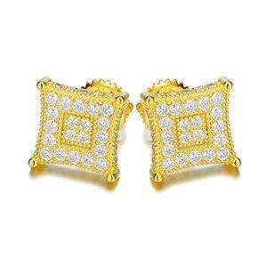 Men's VVS Lab 925 Sterling Silver Kite Square Hip Hop Earrings - CaratixJewelry